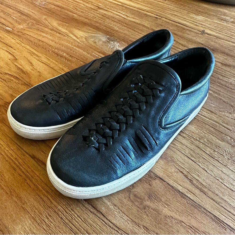 Anthro Belle Sigerson Morrison Women’s Black Braided Leather Slip On Sneakers 7